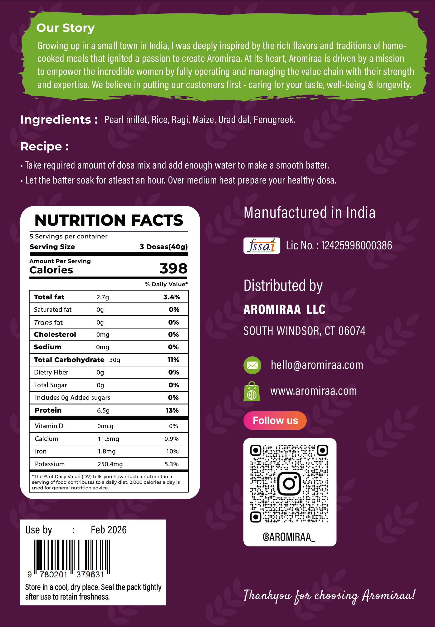 Pearl millet dosa mix