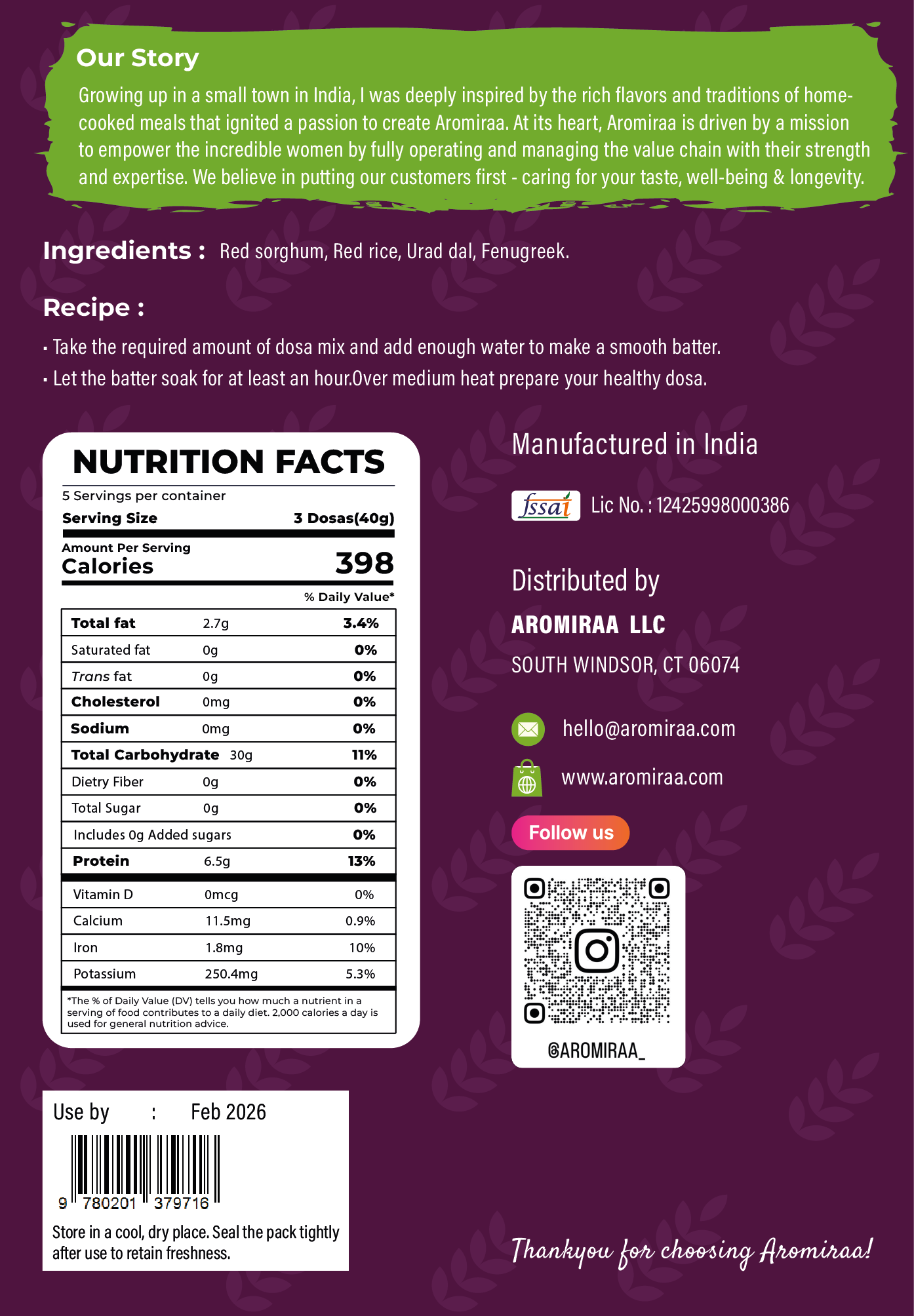 Red Sorghum dosa mix
