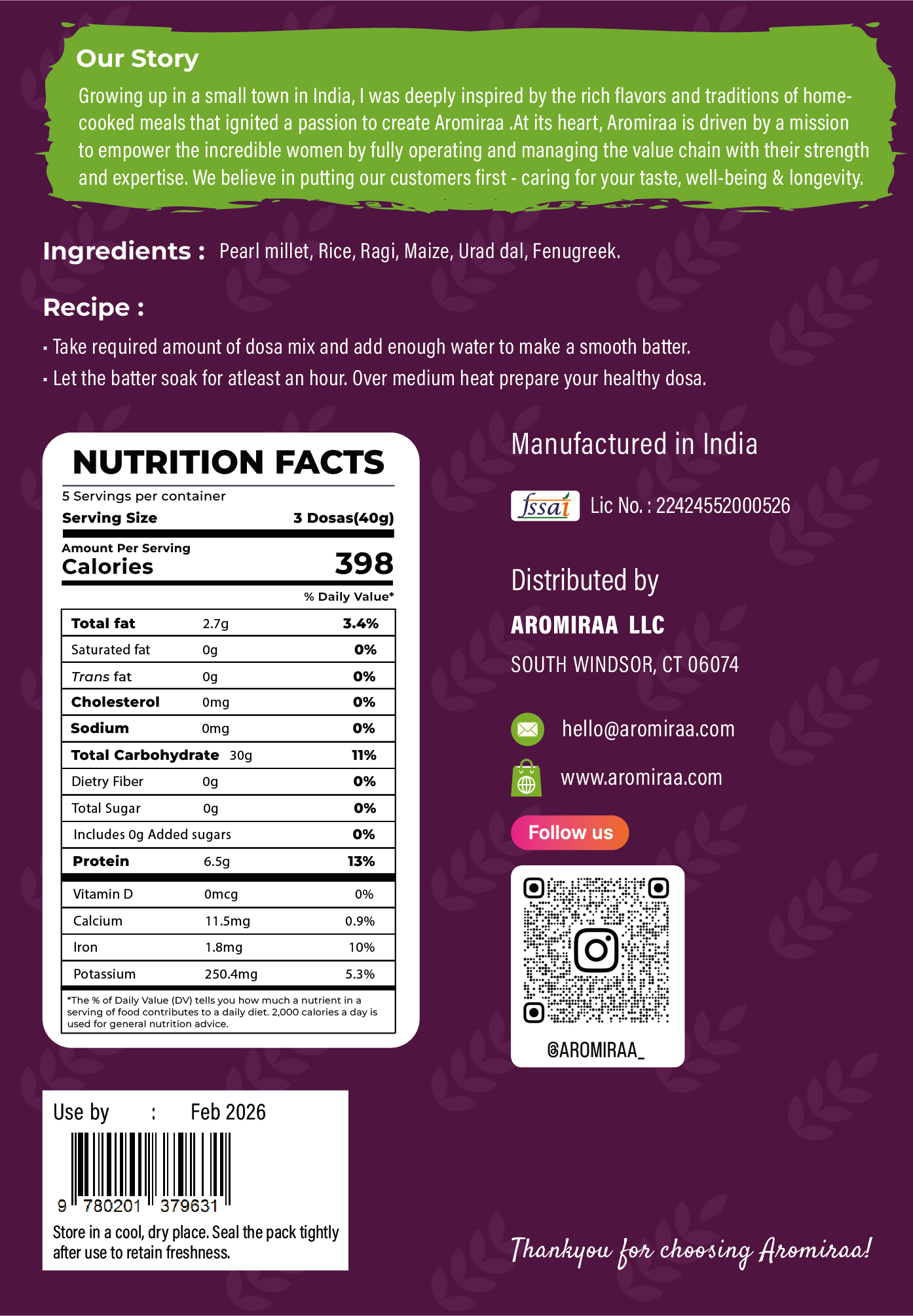 Pearl millet dosa mix